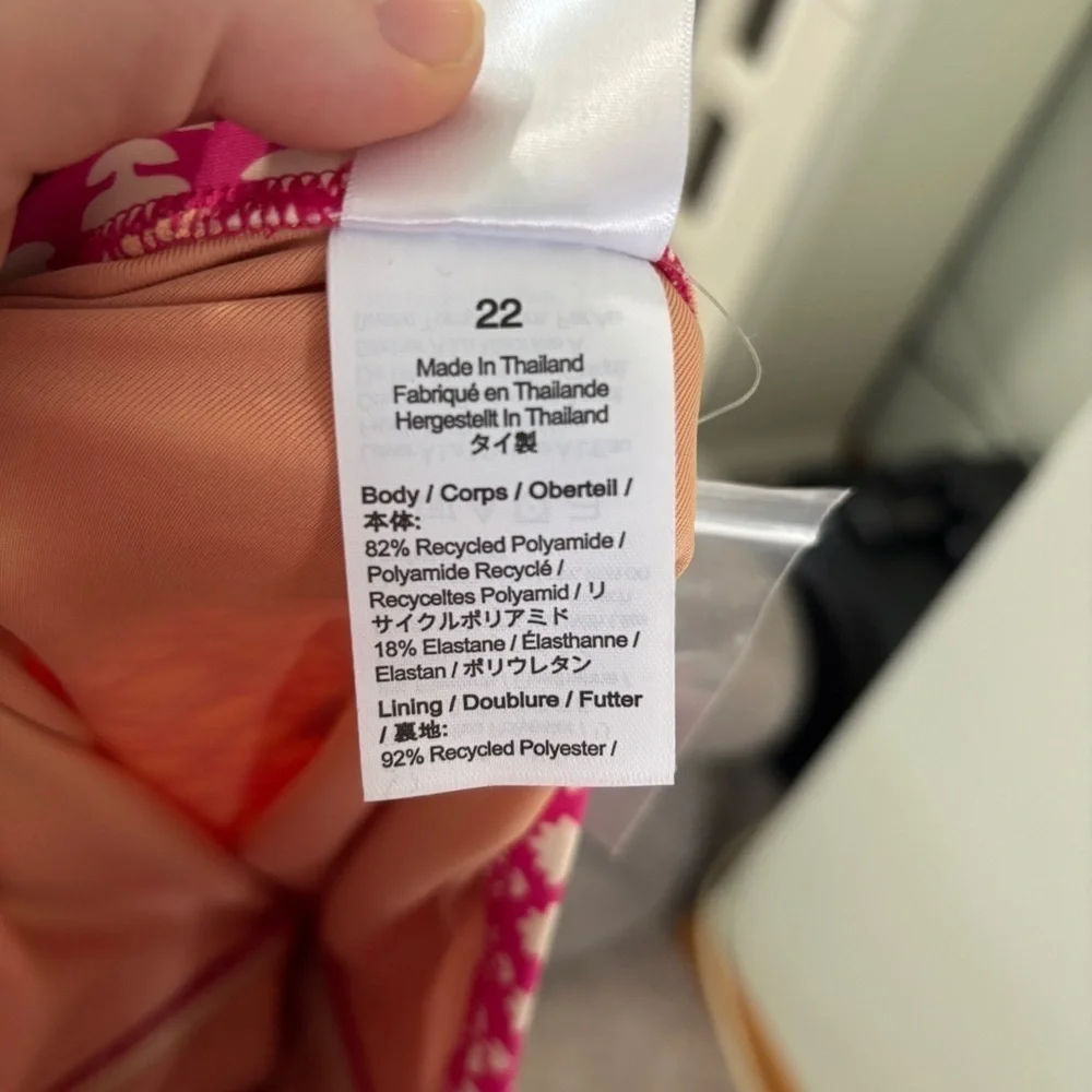 J.Crew pink patterned rouched strapless swimsuit size 22